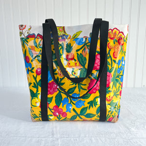 Market bag in yellow pomegranate oilcloth