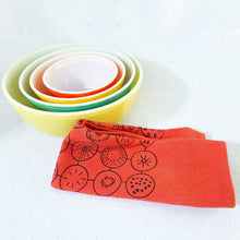 Load image into Gallery viewer, Hand dyed kitchen towel with vintage bowls

