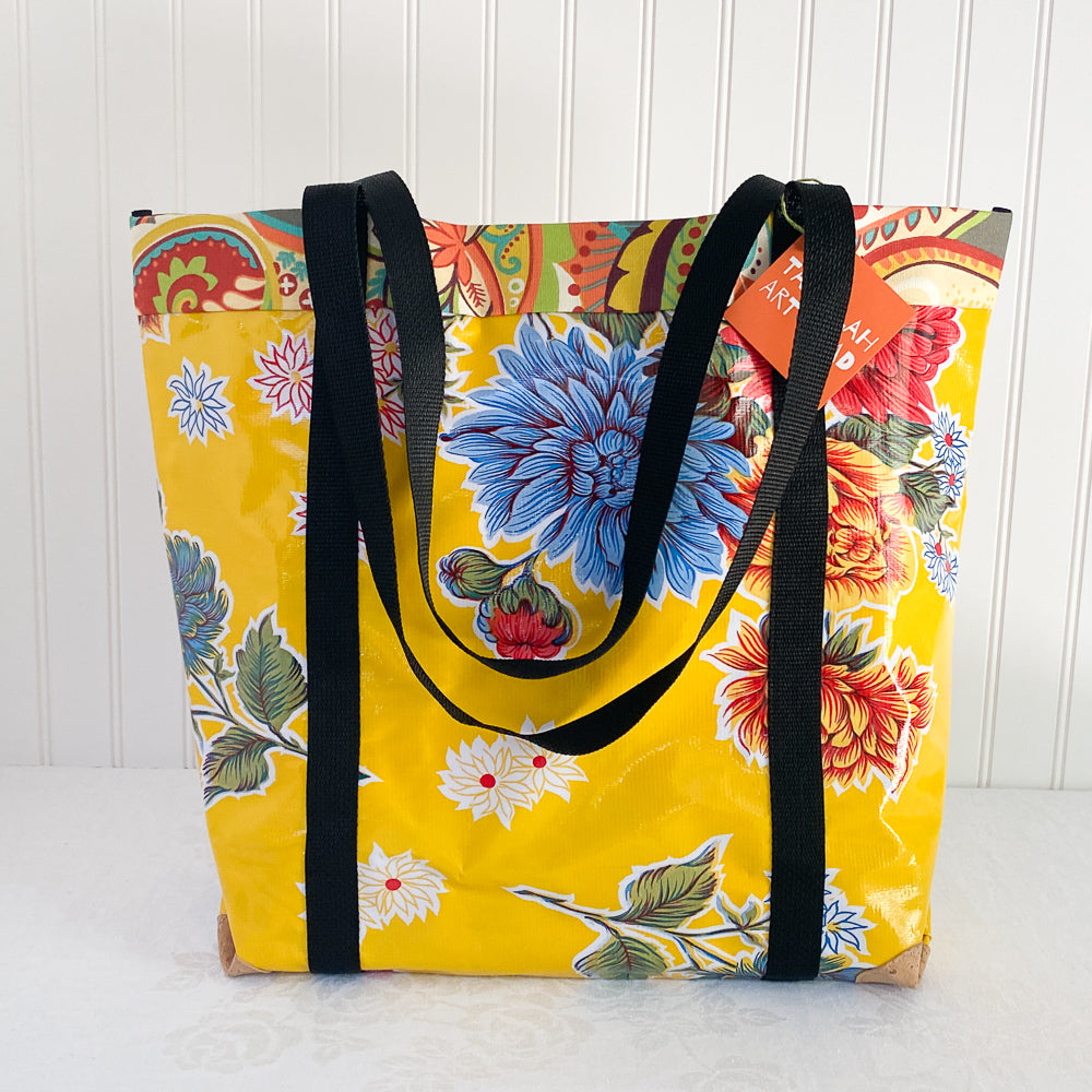 Tallulah ArtHead Oilcloth Market Bag Yellow Multicolored Paisley