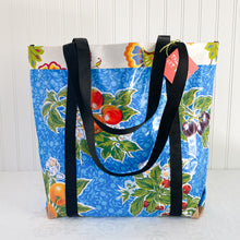 Load image into Gallery viewer, Market bag in blue floral oilcloth
