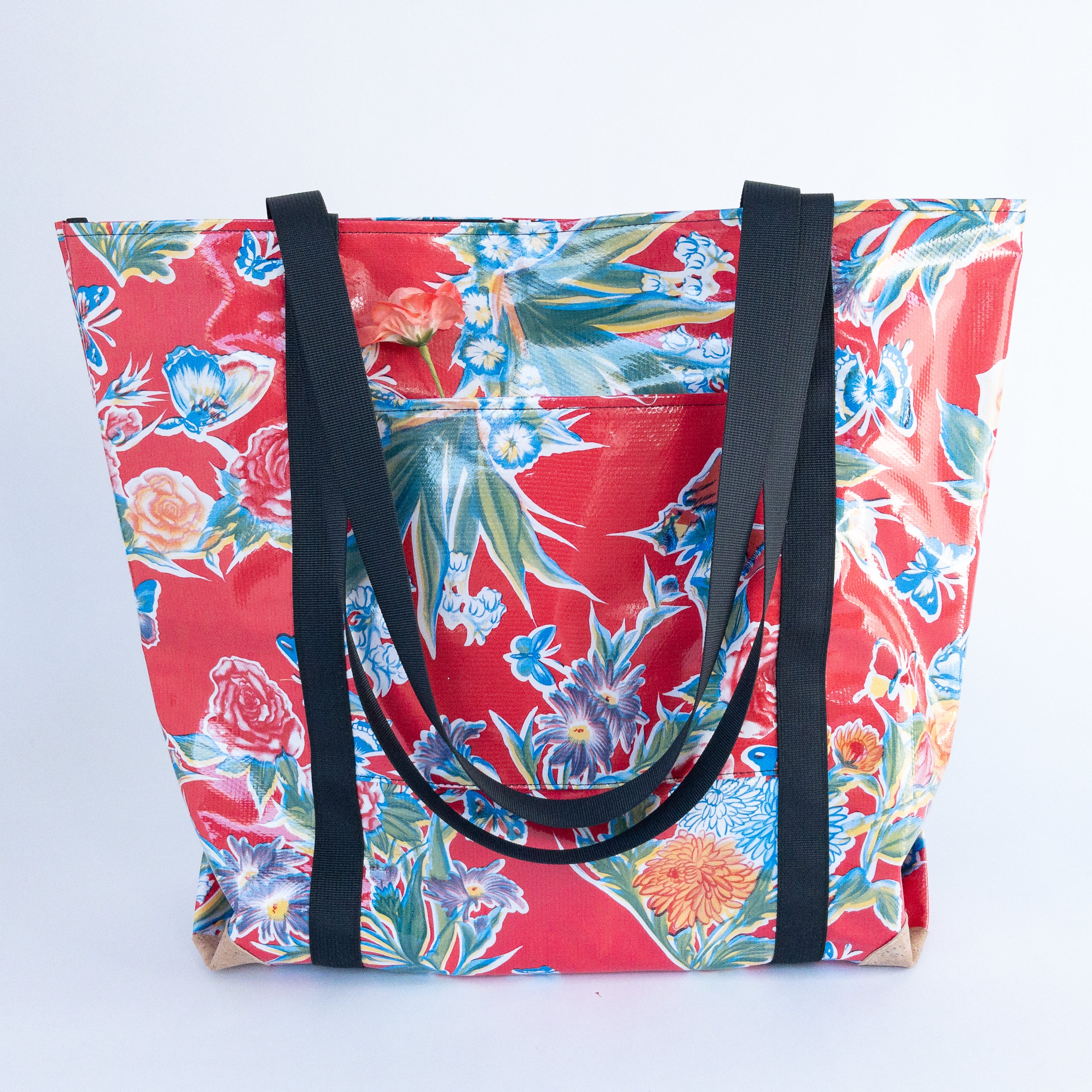 Oilcloth Market Tote / Red Butterflies