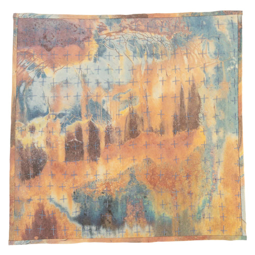 Abstract textile artwork with handstitching