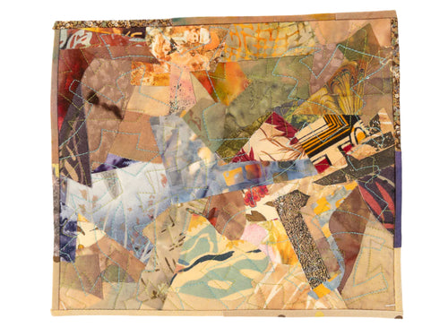 Collage art with various textures and colors on a white background