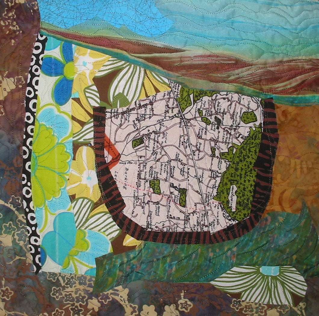 Tea Ceremony III, stitched textile collage