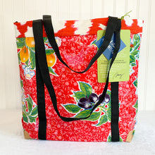 Load image into Gallery viewer, Market bag in Red floral oilcloth
