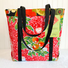 Load image into Gallery viewer, Market bag in Red floral oilcloth
