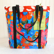 Load image into Gallery viewer, Market bag in blue tropical oilcloth
