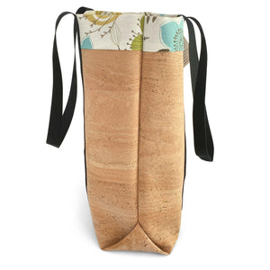 Side view of cork market bag with lining and extra-long straps by Tallulah ArtHead