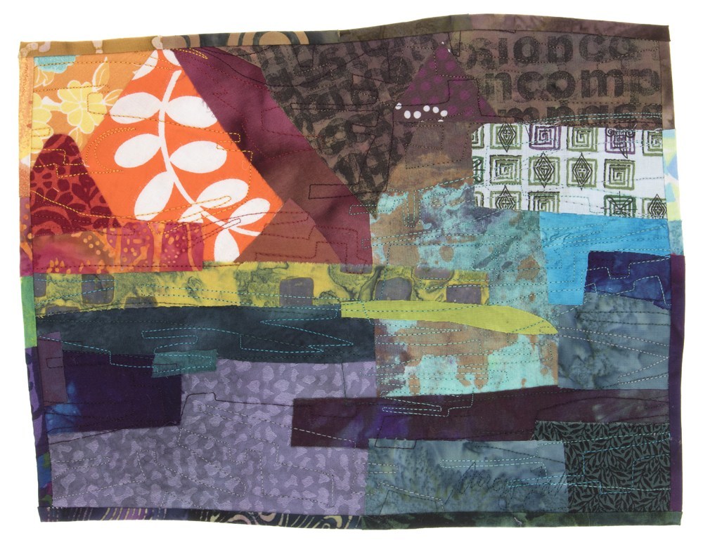 San Juan River 3.0, framed stitched textile collage