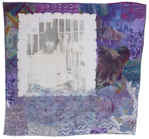 Suffragist, stitched textile collage