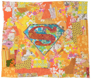 Superwoman 2.0, stitched textile collage